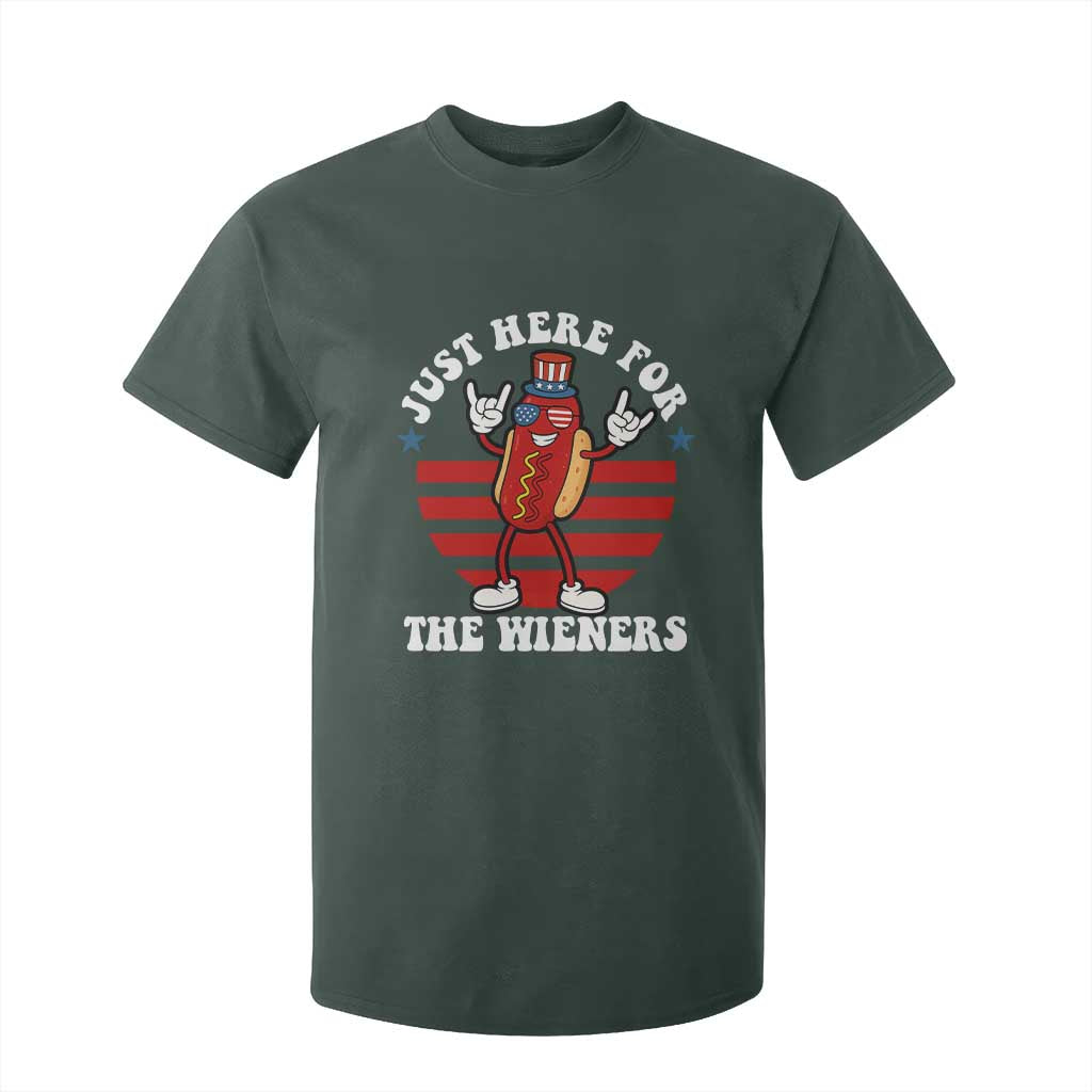 Funny 4th Of July T Shirt For Kid I'm Just Here for The Wieners Hot Dog TS10 Dark Forest Green Print Your Wear