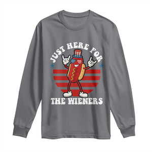 Funny 4th Of July Long Sleeve Shirt I'm Just Here for The Wieners Hot Dog TS10 Charcoal Print Your Wear