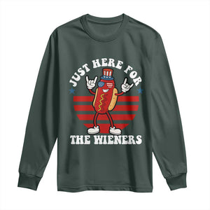 Funny 4th Of July Long Sleeve Shirt I'm Just Here for The Wieners Hot Dog TS10 Dark Forest Green Print Your Wear