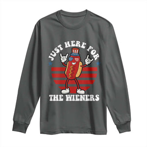 Funny 4th Of July Long Sleeve Shirt I'm Just Here for The Wieners Hot Dog TS10 Dark Heather Print Your Wear