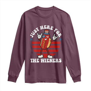 Funny 4th Of July Long Sleeve Shirt I'm Just Here for The Wieners Hot Dog TS10 Maroon Print Your Wear