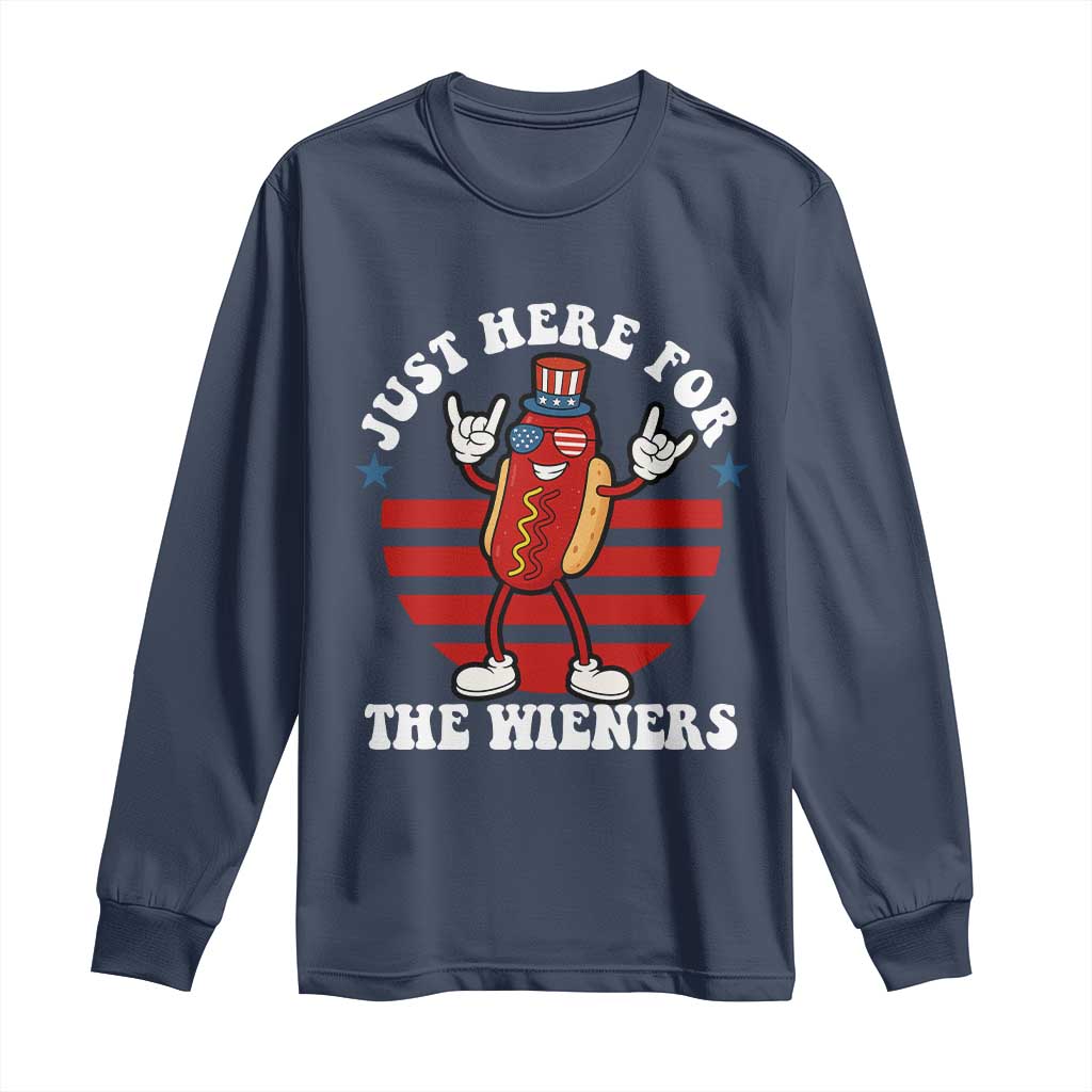 Funny 4th Of July Long Sleeve Shirt I'm Just Here for The Wieners Hot Dog TS10 Navy Print Your Wear
