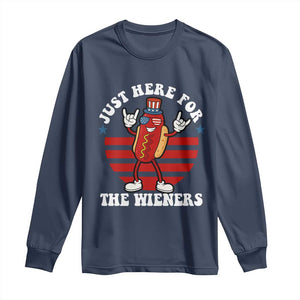 Funny 4th Of July Long Sleeve Shirt I'm Just Here for The Wieners Hot Dog TS10 Navy Print Your Wear