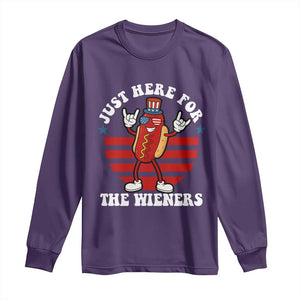 Funny 4th Of July Long Sleeve Shirt I'm Just Here for The Wieners Hot Dog TS10 Purple Print Your Wear