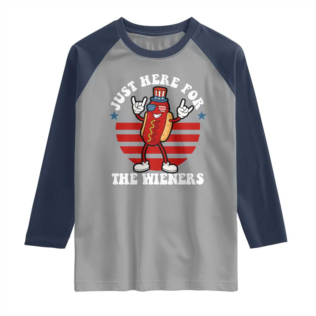 Funny 4th Of July Raglan Shirt I'm Just Here for The Wieners Hot Dog TS10 Sport Gray Navy Print Your Wear