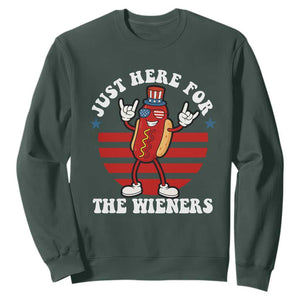 Funny 4th Of July Sweatshirt I'm Just Here for The Wieners Hot Dog TS10 Dark Forest Green Print Your Wear