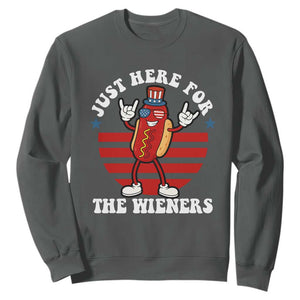 Funny 4th Of July Sweatshirt I'm Just Here for The Wieners Hot Dog TS10 Dark Heather Print Your Wear