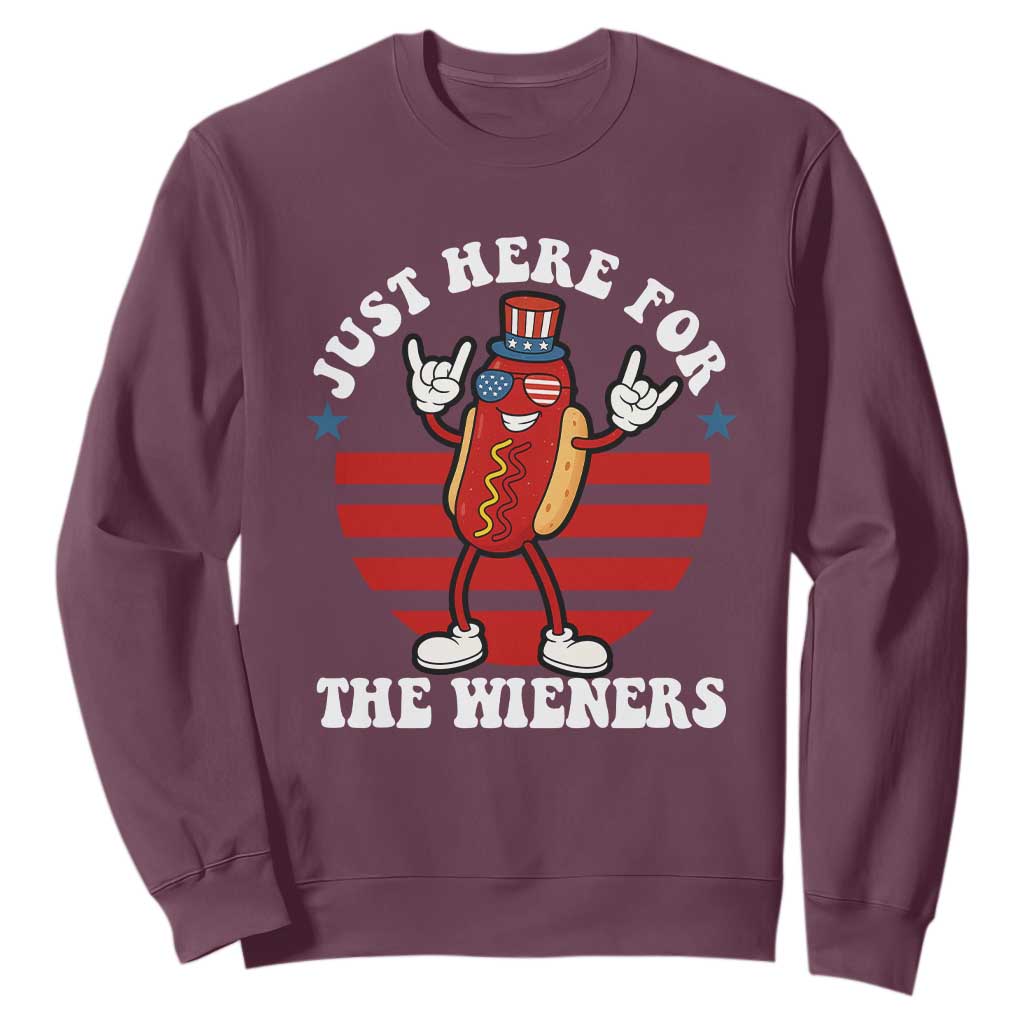 Funny 4th Of July Sweatshirt I'm Just Here for The Wieners Hot Dog TS10 Maroon Print Your Wear