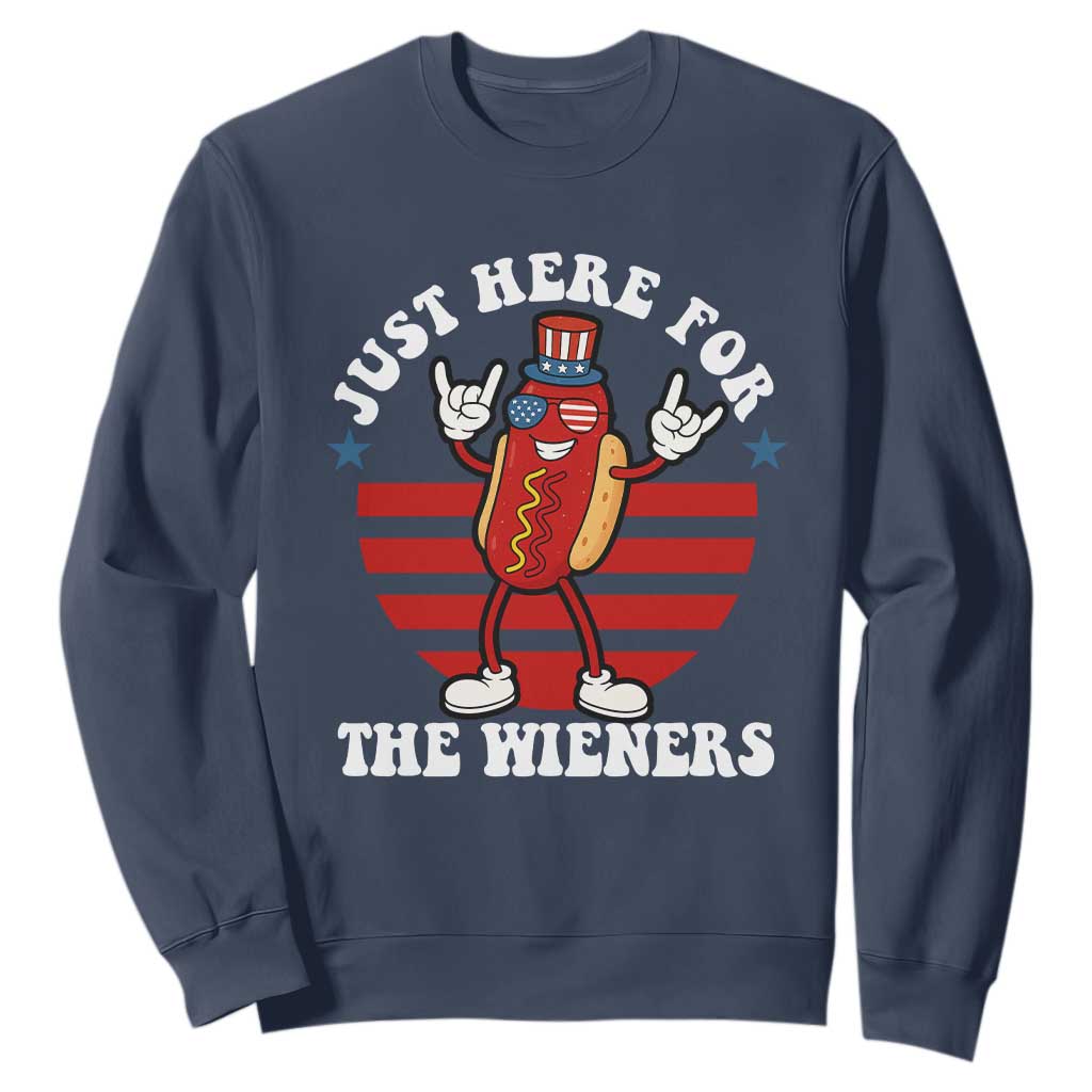 Funny 4th Of July Sweatshirt I'm Just Here for The Wieners Hot Dog TS10 Navy Print Your Wear