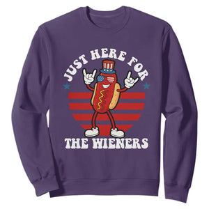 Funny 4th Of July Sweatshirt I'm Just Here for The Wieners Hot Dog TS10 Purple Print Your Wear