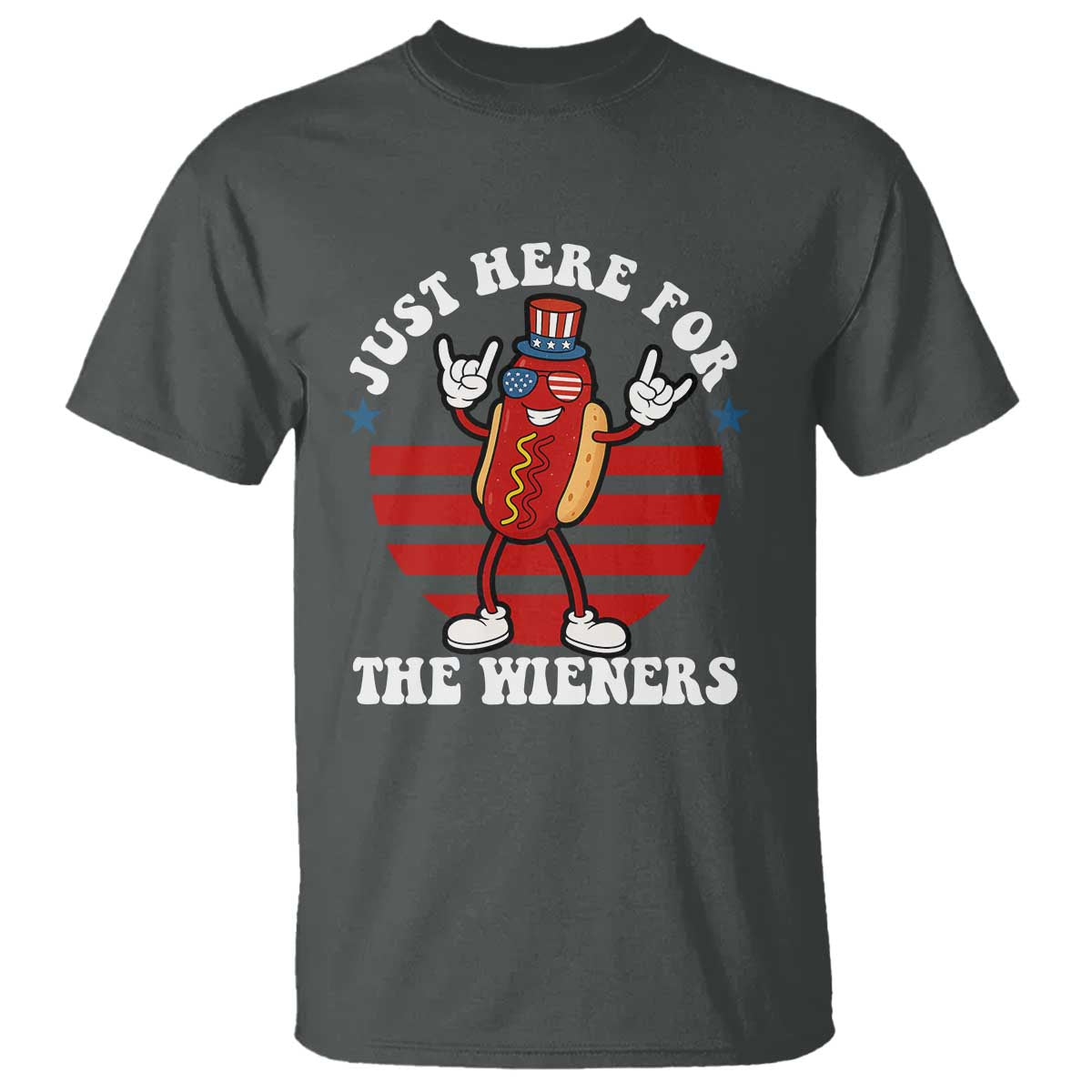 Funny 4th Of July T Shirt I'm Just Here for The Wieners Hot Dog TS10 Dark Heather Print Your Wear