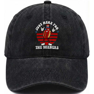 Funny 4th Of July Washed Cotton Baseball Cap I'm Just Here for The Wieners Hot Dog TS10 Washed Cap Universal Fit Black Print Your Wear