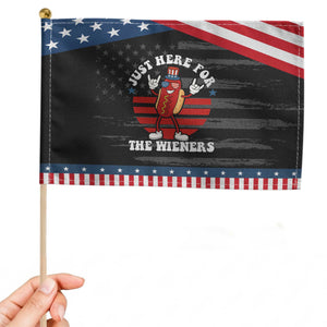 Funny 4th Of July Patriotic Handheld Flag I'm Just Here for The Wieners Hot Dog TS10 Distressed 8.2" × 5.5" Black Blue Print Your Wear