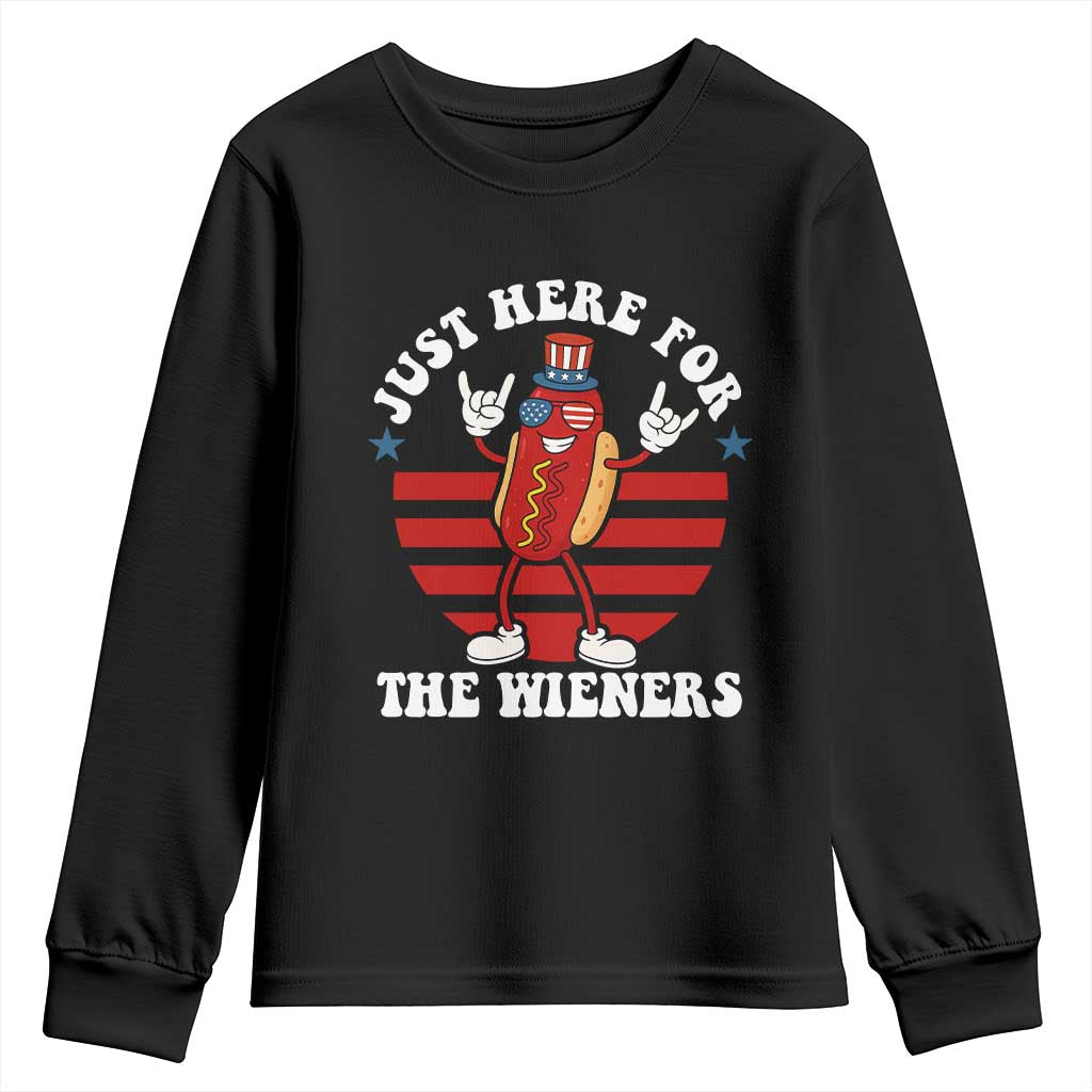 Funny 4th Of July Youth Sweatshirt I'm Just Here for The Wieners Hot Dog TS10 Black Print Your Wear