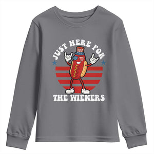 Funny 4th Of July Youth Sweatshirt I'm Just Here for The Wieners Hot Dog TS10 Charcoal Print Your Wear