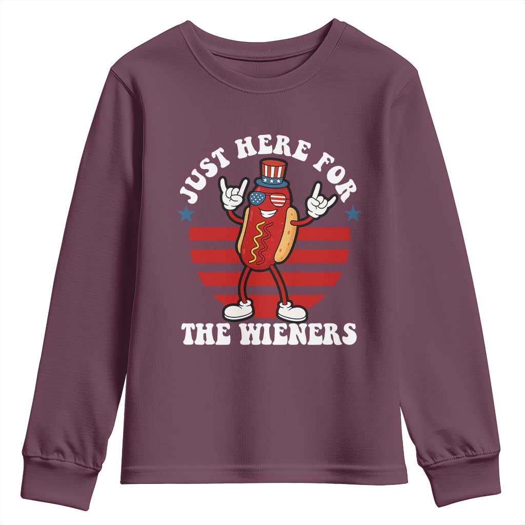 Funny 4th Of July Youth Sweatshirt I'm Just Here for The Wieners Hot Dog TS10 Maroon Print Your Wear