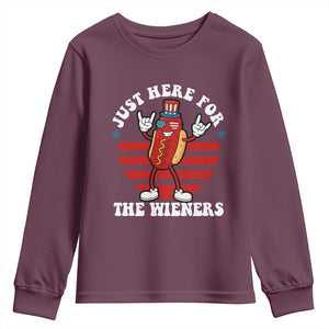 Funny 4th Of July Youth Sweatshirt I'm Just Here for The Wieners Hot Dog TS10 Maroon Print Your Wear