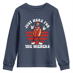 Funny 4th Of July Youth Sweatshirt I'm Just Here for The Wieners Hot Dog TS10 Navy Print Your Wear