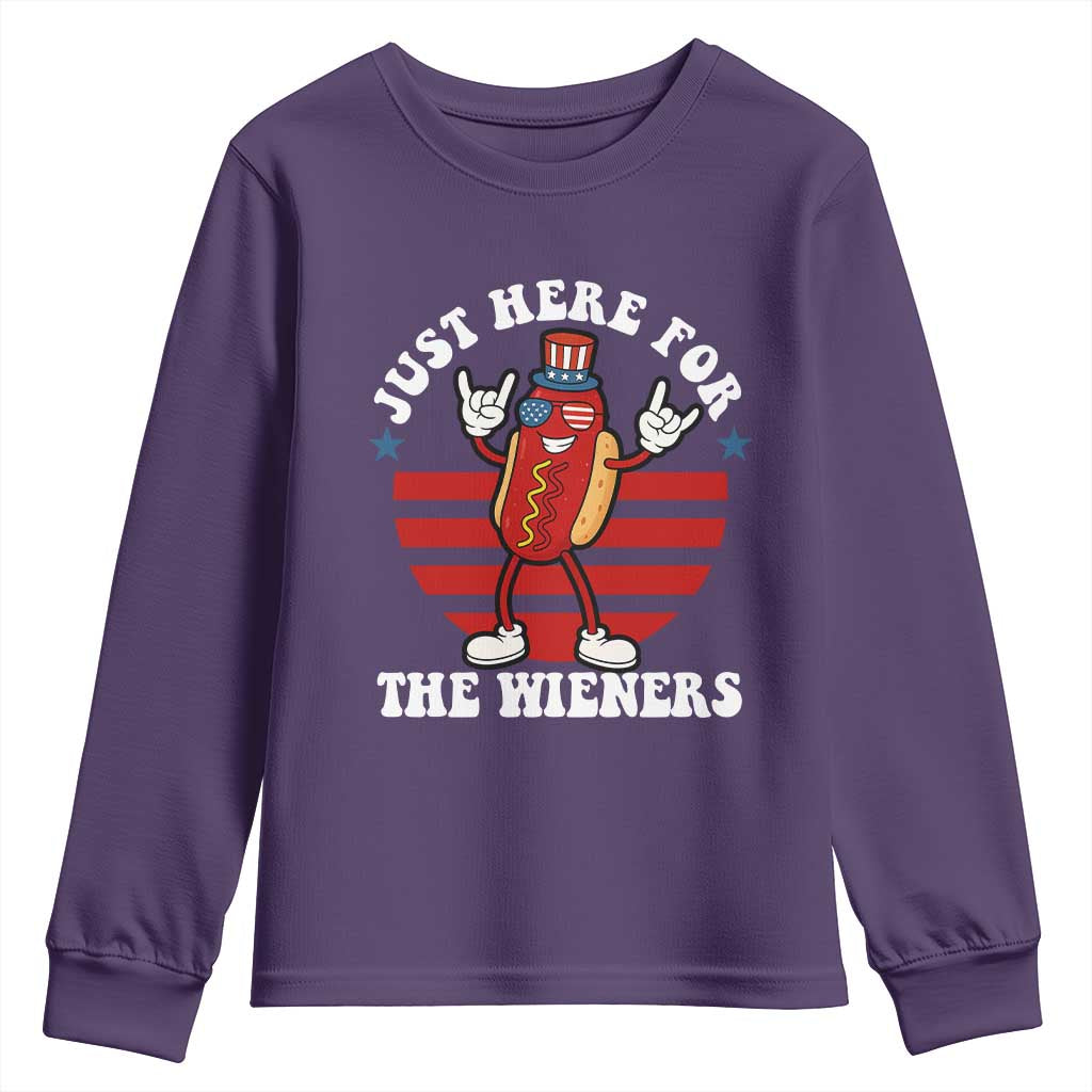 Funny 4th Of July Youth Sweatshirt I'm Just Here for The Wieners Hot Dog TS10 Purple Print Your Wear
