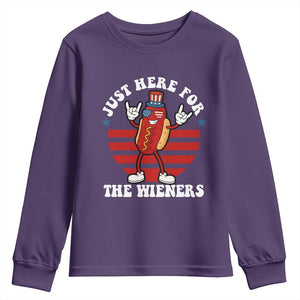 Funny 4th Of July Youth Sweatshirt I'm Just Here for The Wieners Hot Dog TS10 Purple Print Your Wear