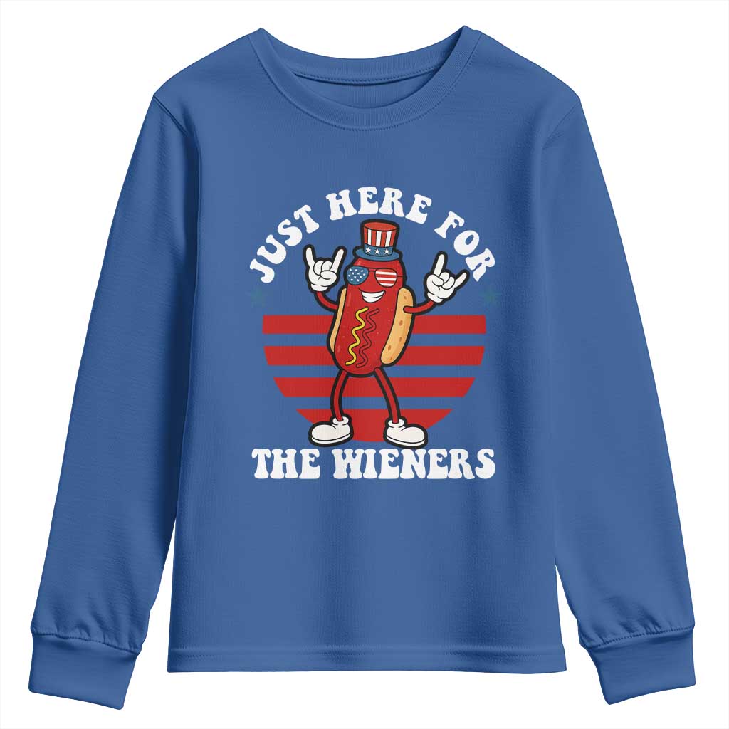 Funny 4th Of July Youth Sweatshirt I'm Just Here for The Wieners Hot Dog TS10 Royal Blue Print Your Wear