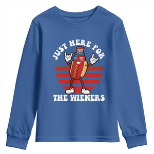 Funny 4th Of July Youth Sweatshirt I'm Just Here for The Wieners Hot Dog TS10 Royal Blue Print Your Wear