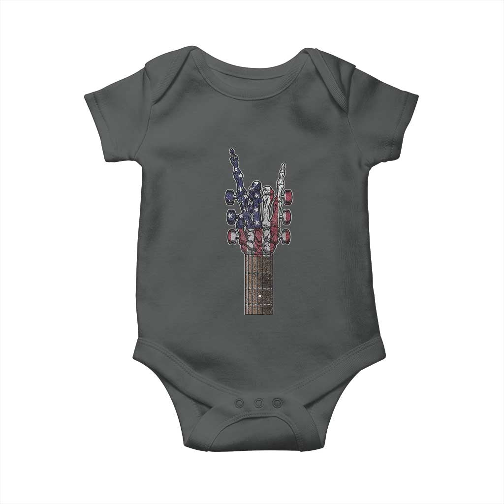 Rock On Skeleton Hand Guitar Baby Onesie Retro American Flag Heavy Metal Guitarist TS10 Dark Heather Print Your Wear