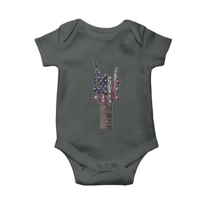 Rock On Skeleton Hand Guitar Baby Onesie Retro American Flag Heavy Metal Guitarist TS10 Dark Heather Print Your Wear
