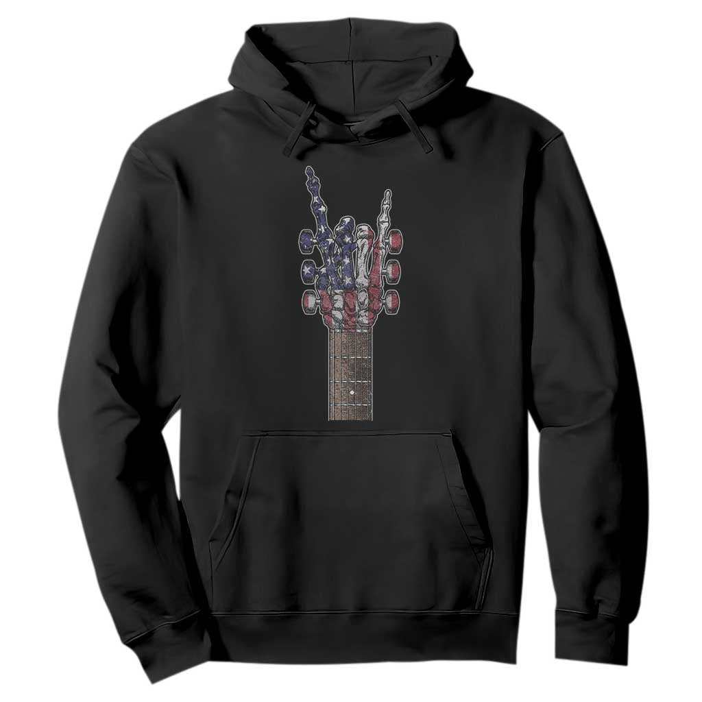 Rock On Skeleton Hand Guitar Hoodie Retro American Flag Heavy Metal Guitarist TS10 Black Print Your Wear