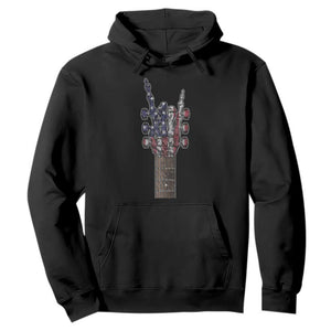 Rock On Skeleton Hand Guitar Hoodie Retro American Flag Heavy Metal Guitarist TS10 Black Print Your Wear