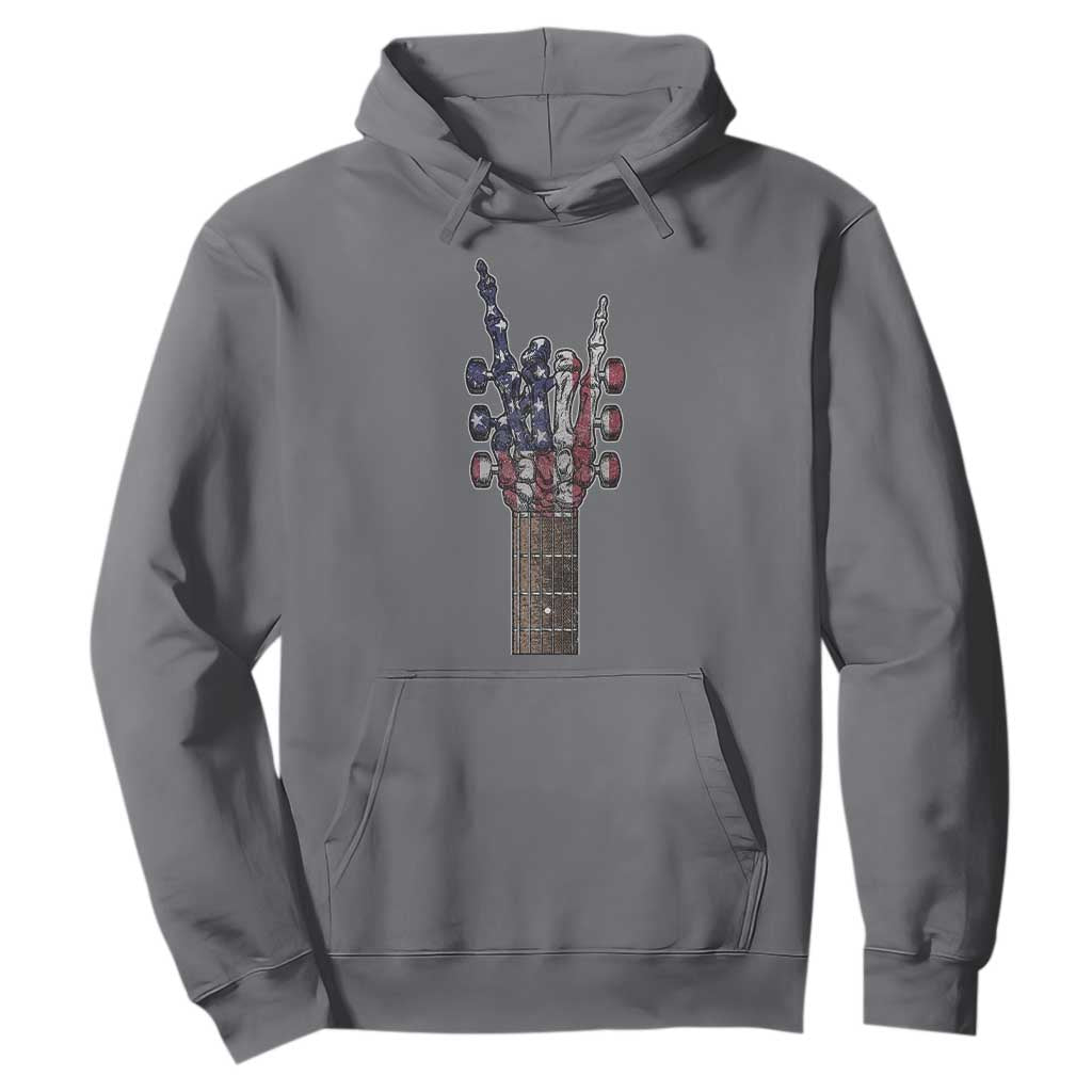 Rock On Skeleton Hand Guitar Hoodie Retro American Flag Heavy Metal Guitarist TS10 Charcoal Print Your Wear
