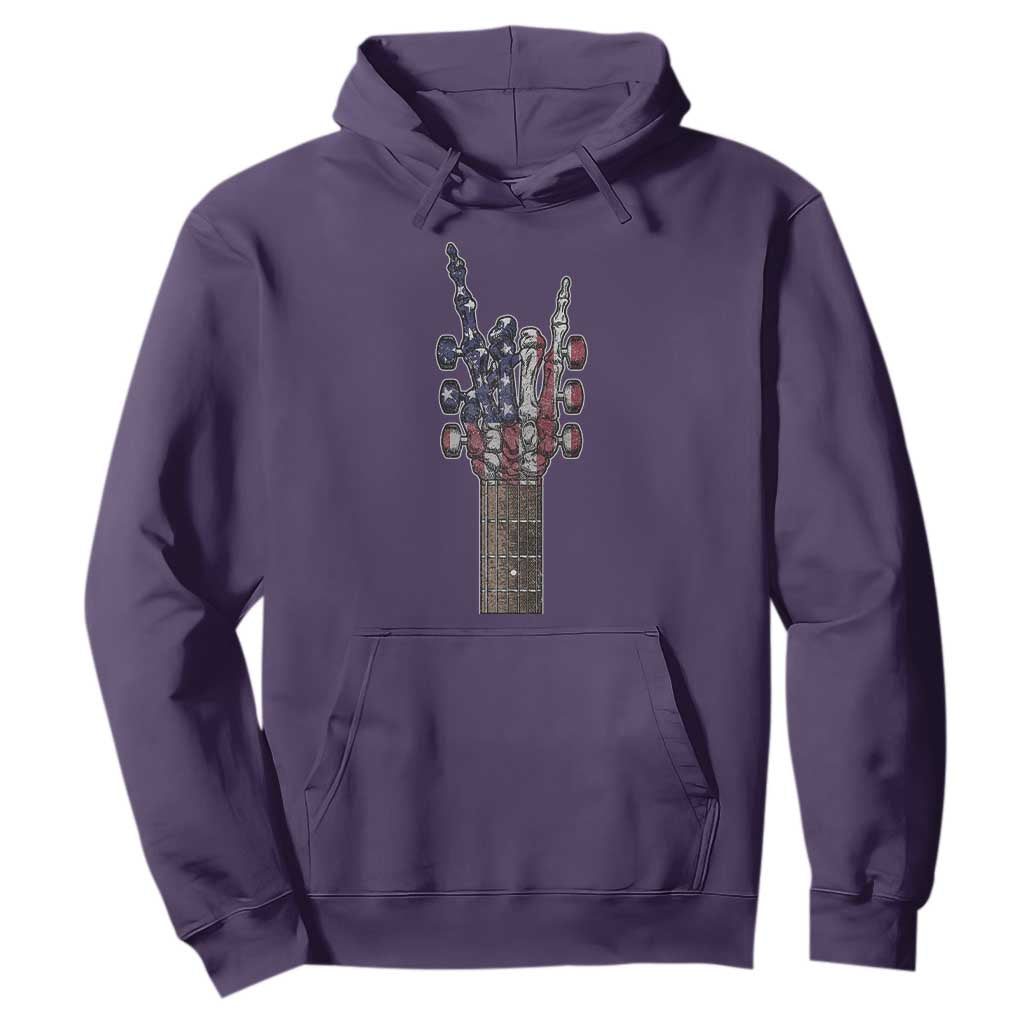 Rock On Skeleton Hand Guitar Hoodie Retro American Flag Heavy Metal Guitarist TS10 Purple Print Your Wear