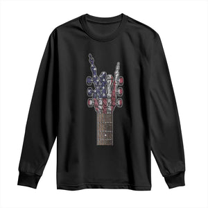 Rock On Skeleton Hand Guitar Long Sleeve Shirt Retro American Flag Heavy Metal Guitarist TS10 Black Print Your Wear