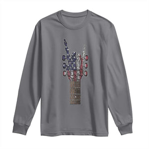 Rock On Skeleton Hand Guitar Long Sleeve Shirt Retro American Flag Heavy Metal Guitarist TS10 Charcoal Print Your Wear