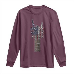 Rock On Skeleton Hand Guitar Long Sleeve Shirt Retro American Flag Heavy Metal Guitarist TS10 Maroon Print Your Wear