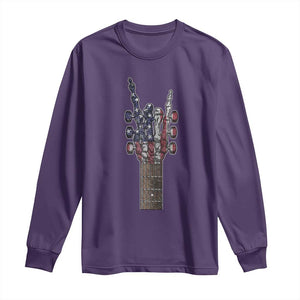 Rock On Skeleton Hand Guitar Long Sleeve Shirt Retro American Flag Heavy Metal Guitarist TS10 Purple Print Your Wear