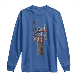 Rock On Skeleton Hand Guitar Long Sleeve Shirt Retro American Flag Heavy Metal Guitarist TS10 Royal Blue Print Your Wear
