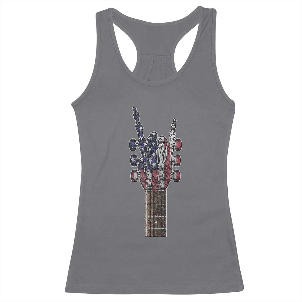 Rock On Skeleton Hand Guitar Racerback Tank Top Retro American Flag Heavy Metal Guitarist TS10 Charcoal Print Your Wear