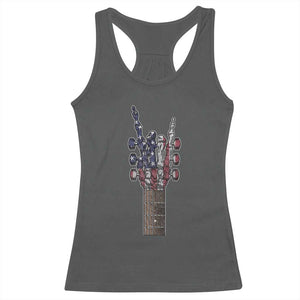 Rock On Skeleton Hand Guitar Racerback Tank Top Retro American Flag Heavy Metal Guitarist TS10 Dark Heather Print Your Wear