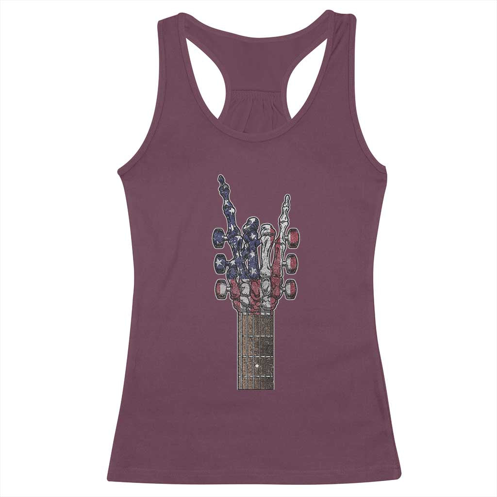 Rock On Skeleton Hand Guitar Racerback Tank Top Retro American Flag Heavy Metal Guitarist TS10 Maroon Print Your Wear
