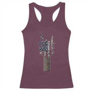 Rock On Skeleton Hand Guitar Racerback Tank Top Retro American Flag Heavy Metal Guitarist TS10 Maroon Print Your Wear