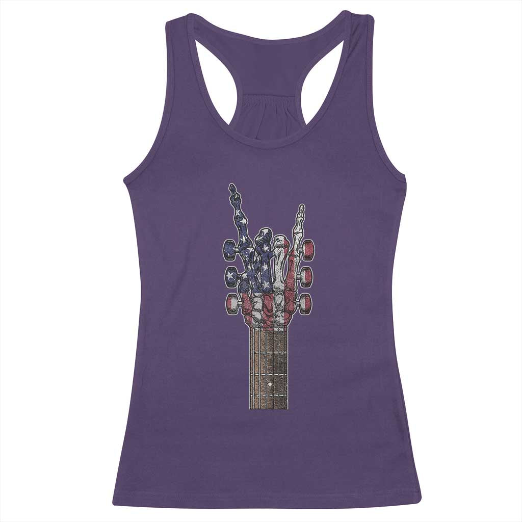 Rock On Skeleton Hand Guitar Racerback Tank Top Retro American Flag Heavy Metal Guitarist TS10 Purple Print Your Wear
