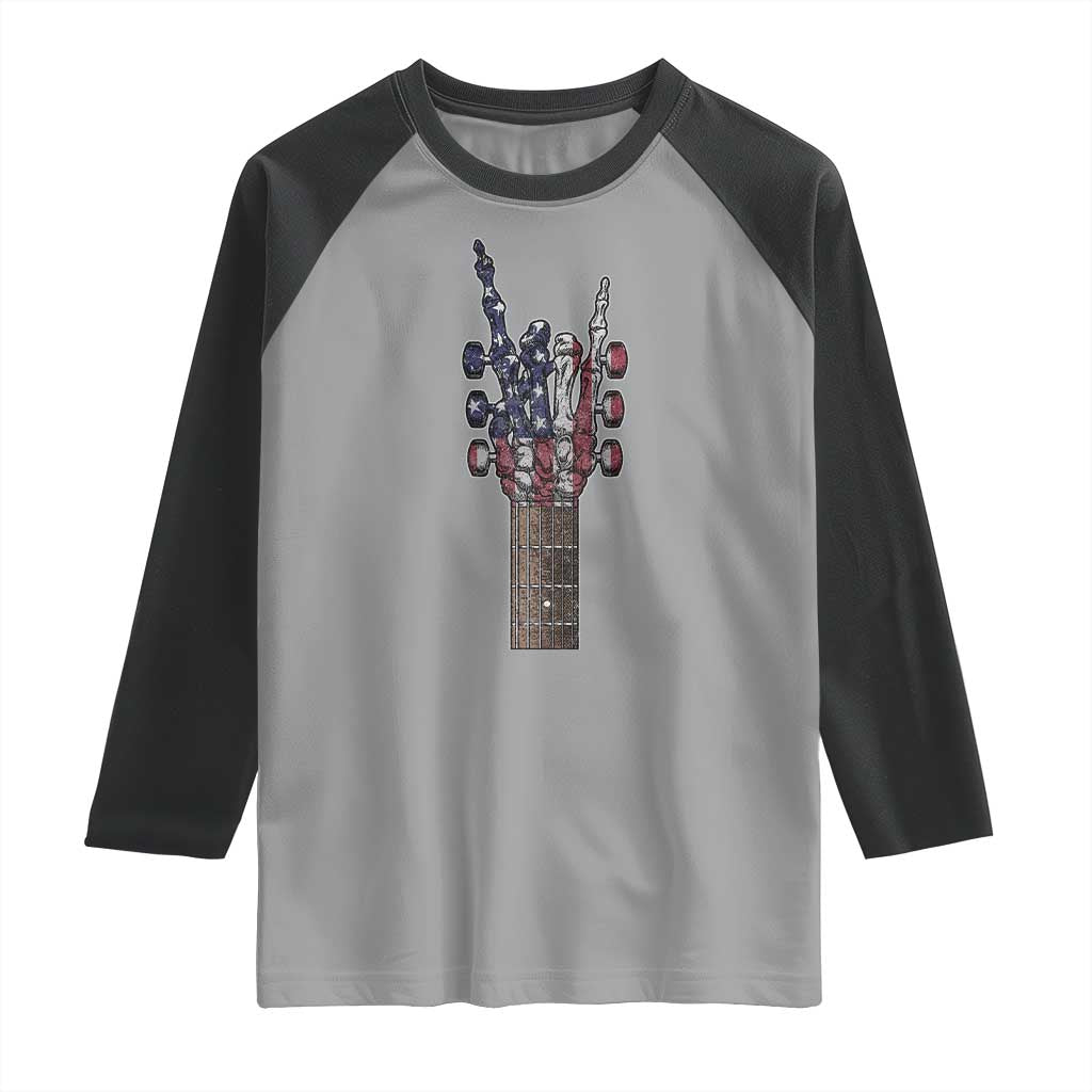 Rock On Skeleton Hand Guitar Raglan Shirt Retro American Flag Heavy Metal Guitarist TS10 Sport Gray Black Print Your Wear