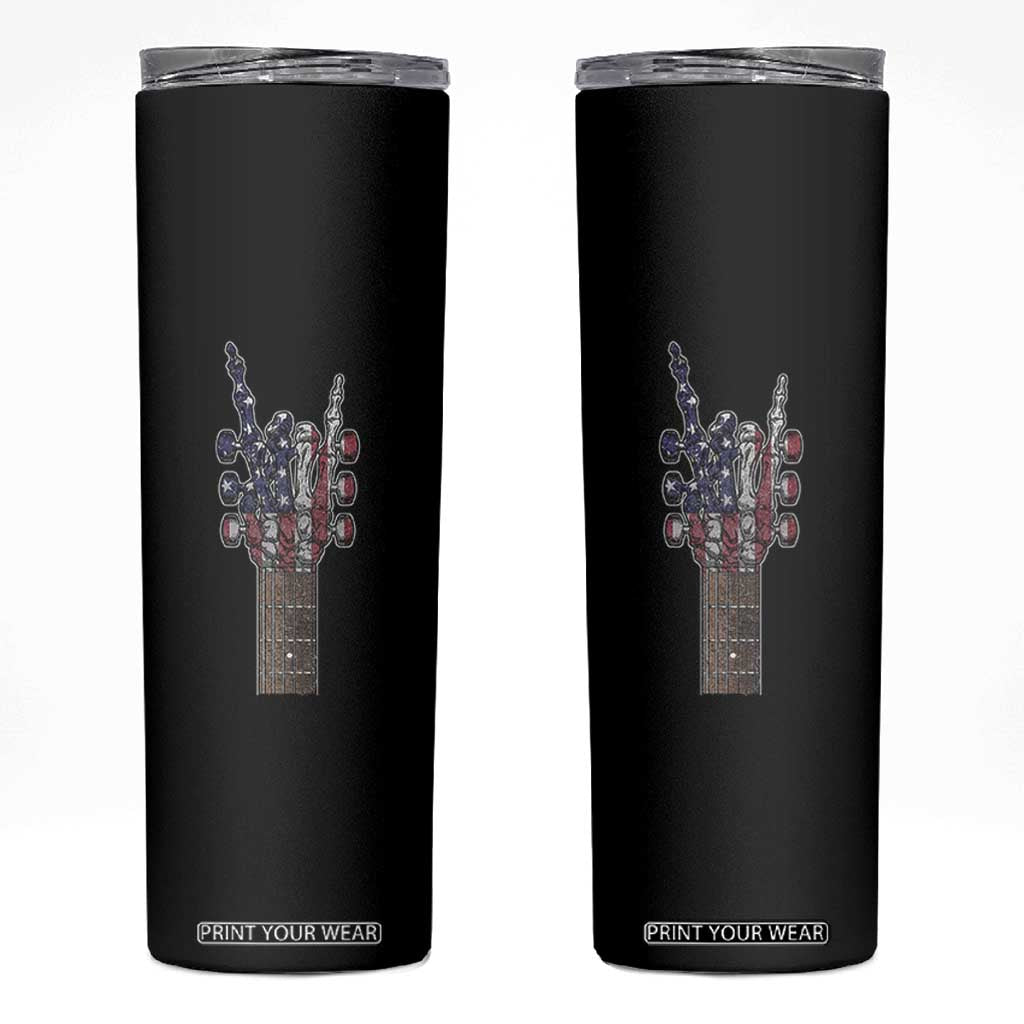 Rock On Skeleton Hand Guitar Skinny Tumbler Retro American Flag Heavy Metal Guitarist TS10 Black Print Your Wear