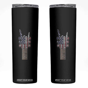 Rock On Skeleton Hand Guitar Skinny Tumbler Retro American Flag Heavy Metal Guitarist TS10 Black Print Your Wear