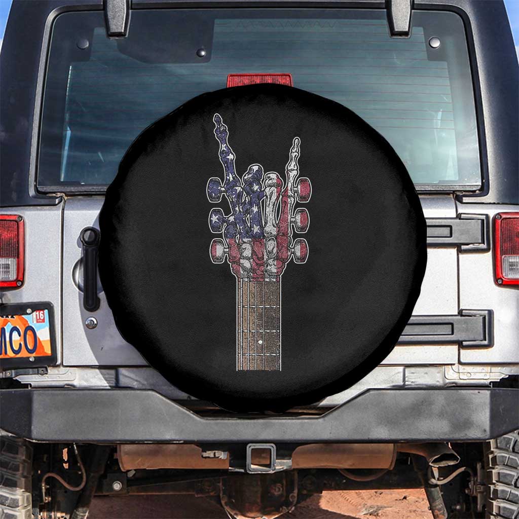 Rock On Skeleton Hand Guitar Spare Tire Cover Retro American Flag Heavy Metal Guitarist TS10 No hole Black Print Your Wear