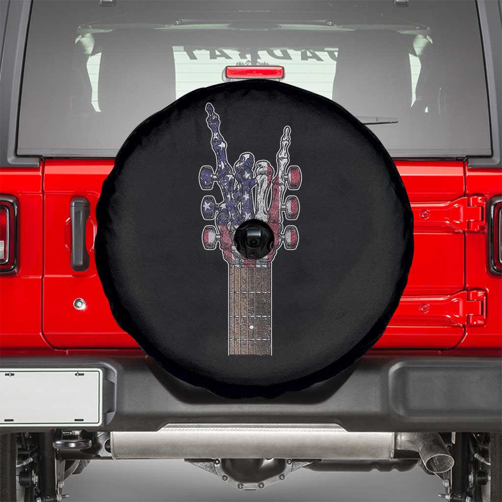 Rock On Skeleton Hand Guitar Spare Tire Cover Retro American Flag Heavy Metal Guitarist TS10 Black Print Your Wear