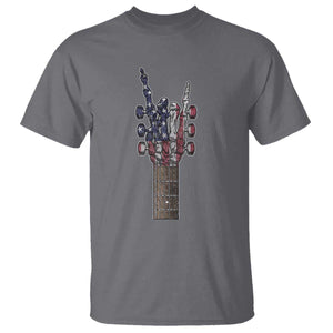 Rock On Skeleton Hand Guitar T Shirt Retro American Flag Heavy Metal Guitarist TS10 Charcoal Print Your Wear
