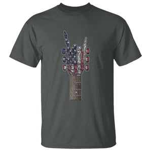 Rock On Skeleton Hand Guitar T Shirt Retro American Flag Heavy Metal Guitarist TS10 Dark Heather Print Your Wear