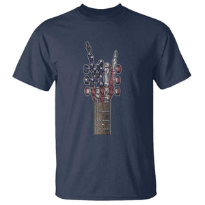 Rock On Skeleton Hand Guitar T Shirt Retro American Flag Heavy Metal Guitarist TS10 Navy Print Your Wear
